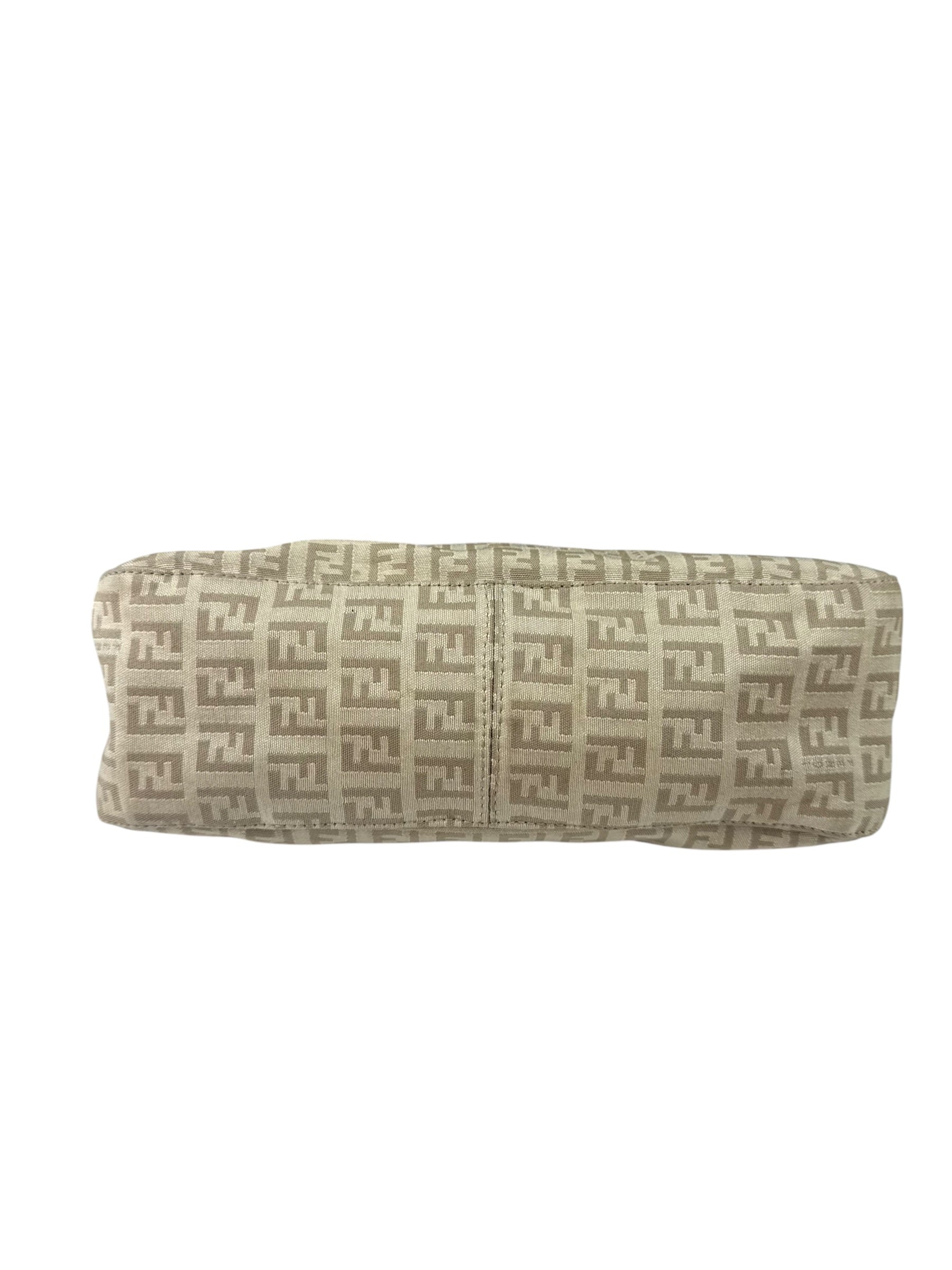 Fendi Grey Leather Trim Zucca Baguette