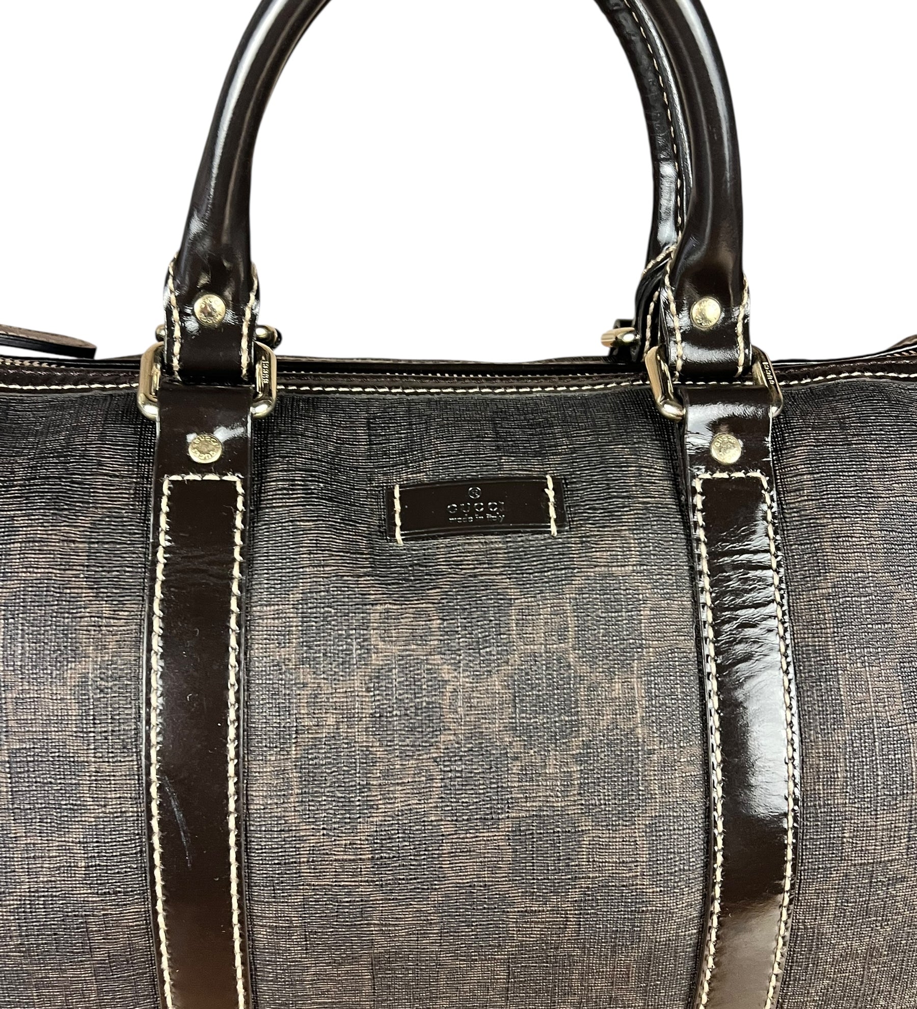 Gucci GG Supreme Coated Boston Bag Dark Brown