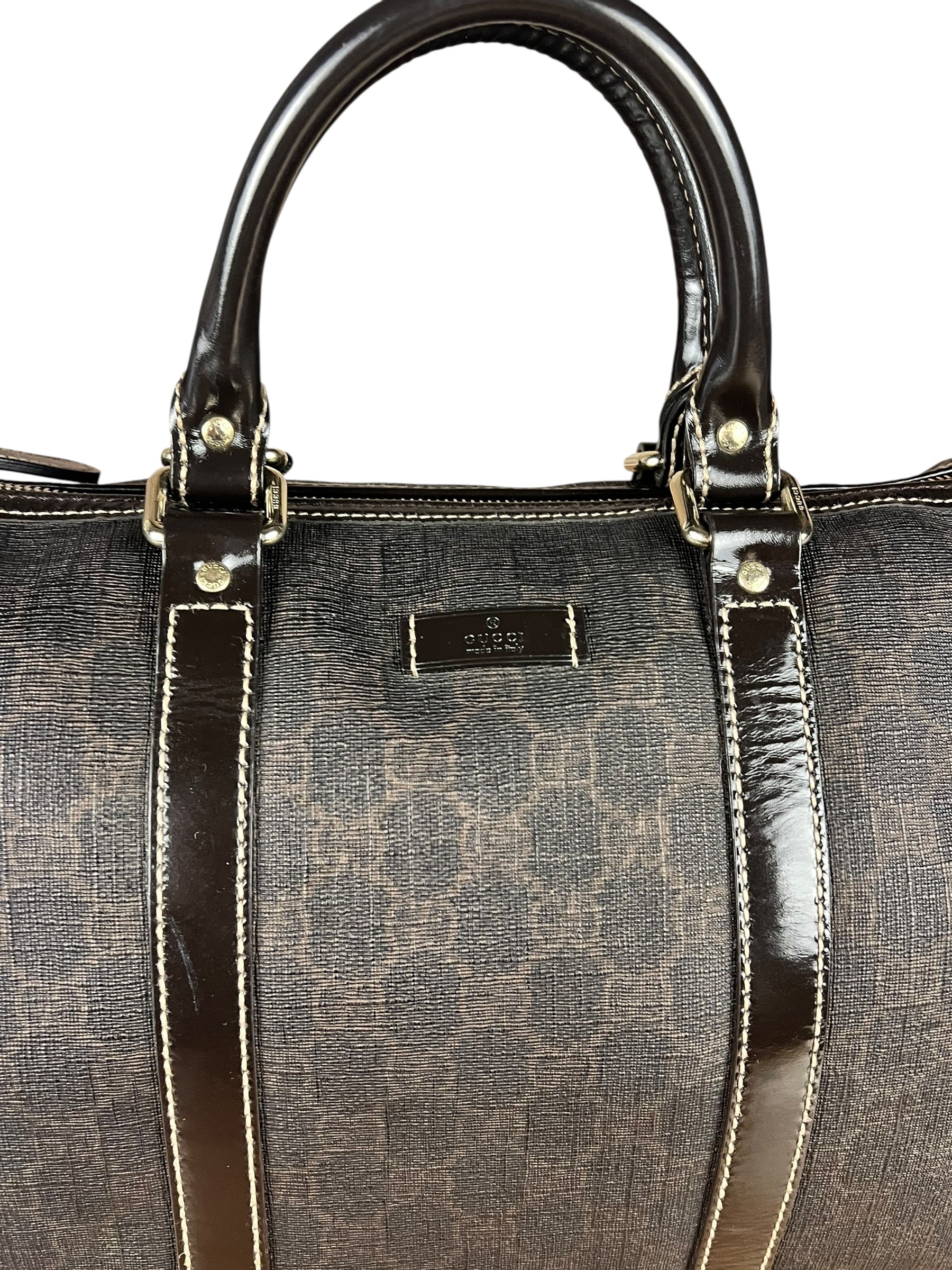 Gucci GG Supreme Coated Boston Bag Dark Brown