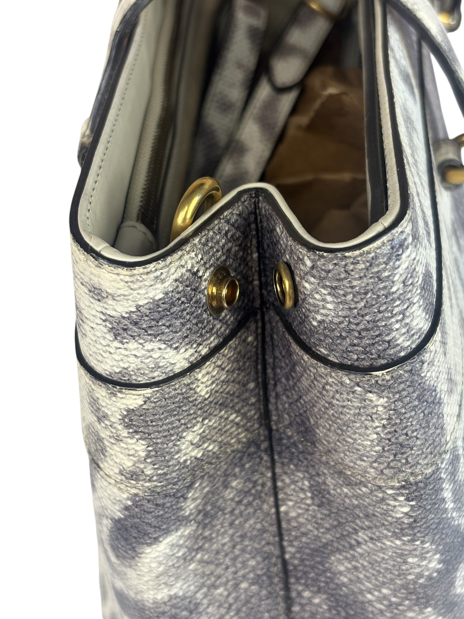 Gucci Cream/Grey Python-Embossed Horsebit Bright Bit Tote