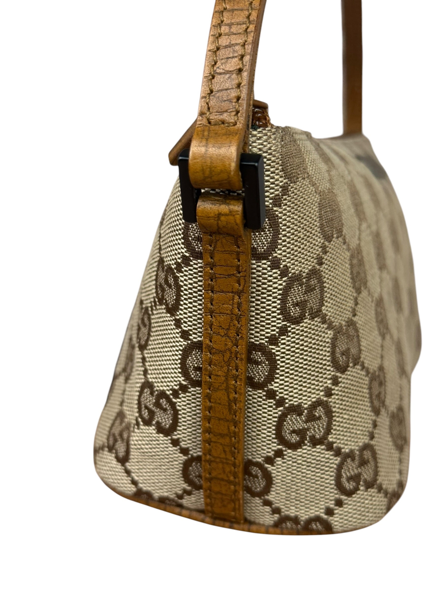 Gucci Brown Leather Trim GG Boat Pochette