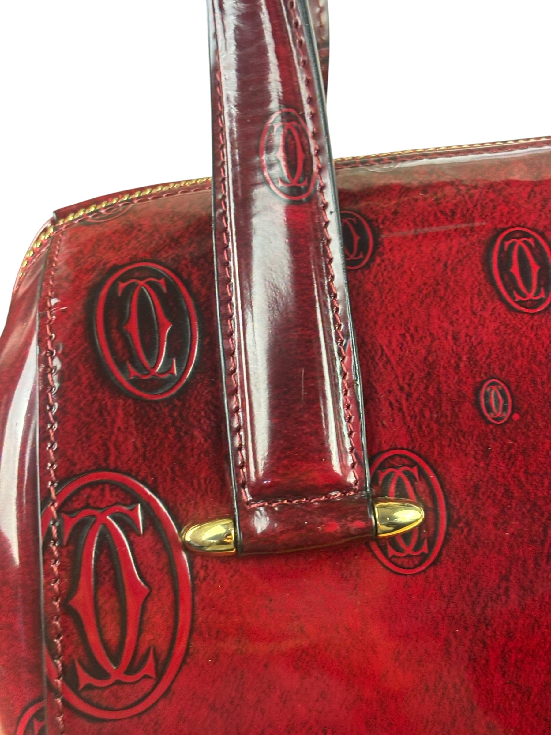 Cartier Red Patent Leather Logo Embossed Handbag