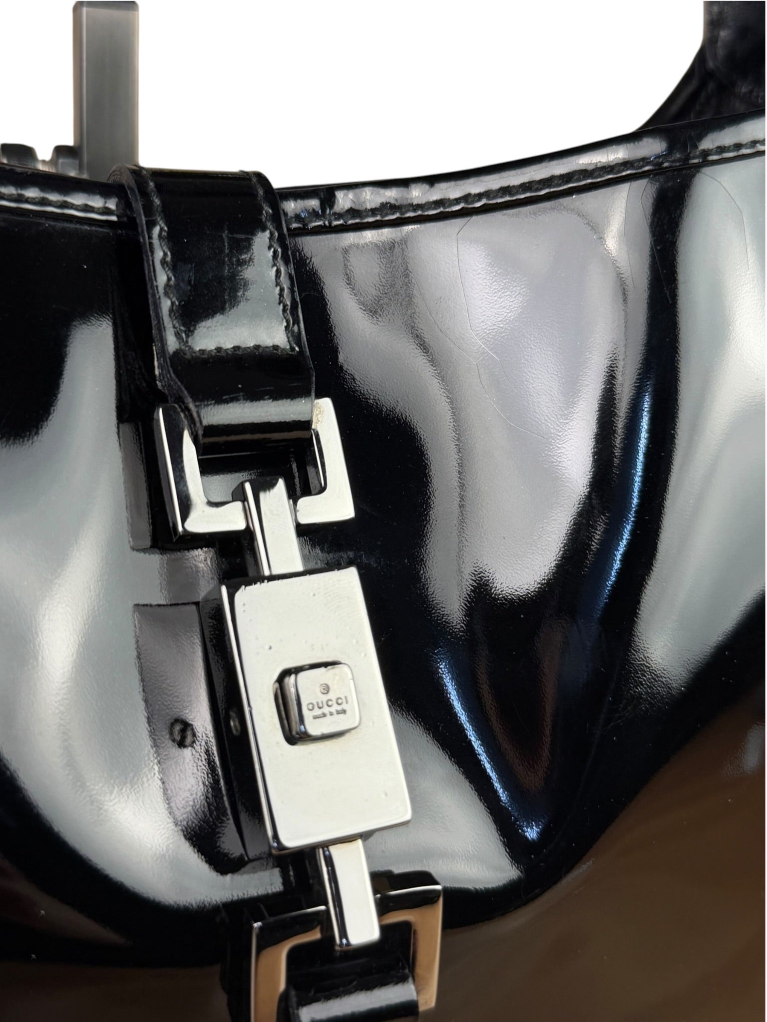 Gucci Vintage TF Black Patent Leather Jackie Hobo Bag