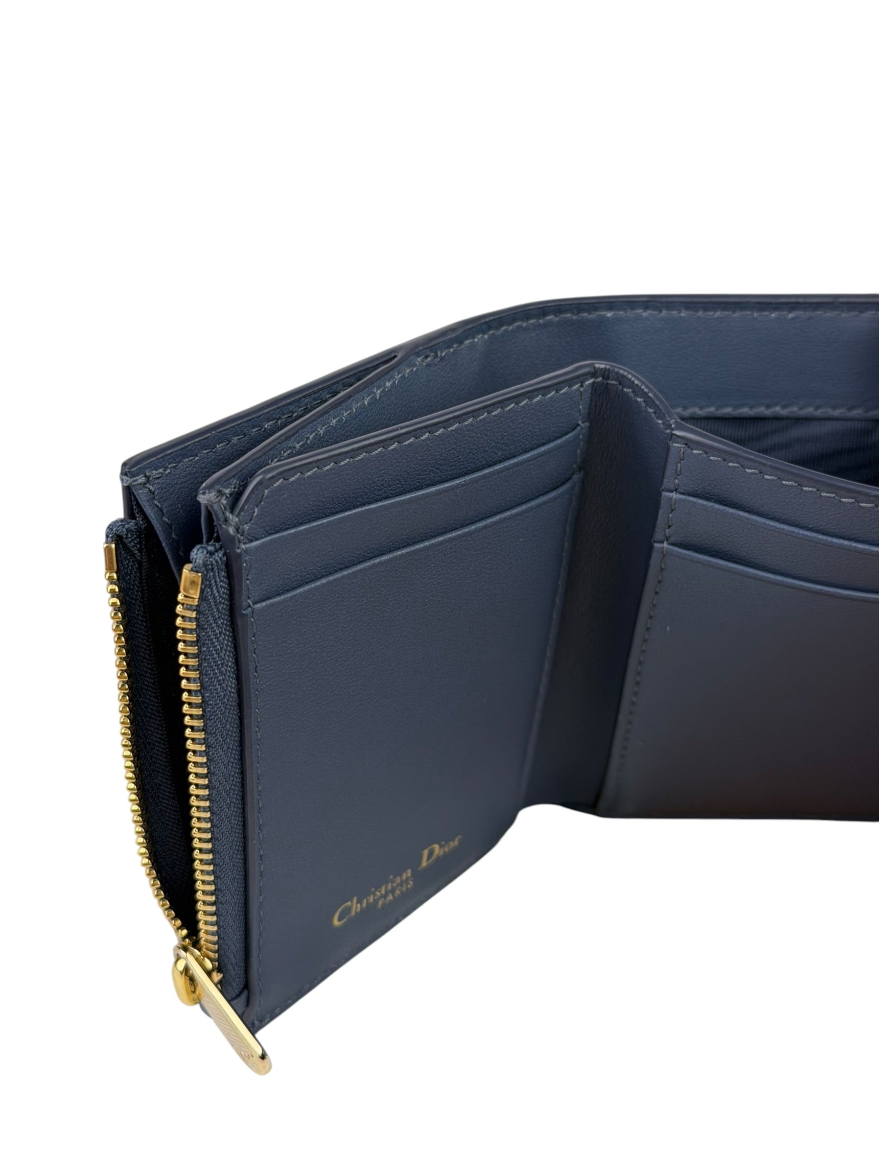 Christian Dior Navy Leather Tri-Fold Compact Wallet