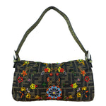Fendi Vintage Zucca Beaded Lizard Trimmed Baguette