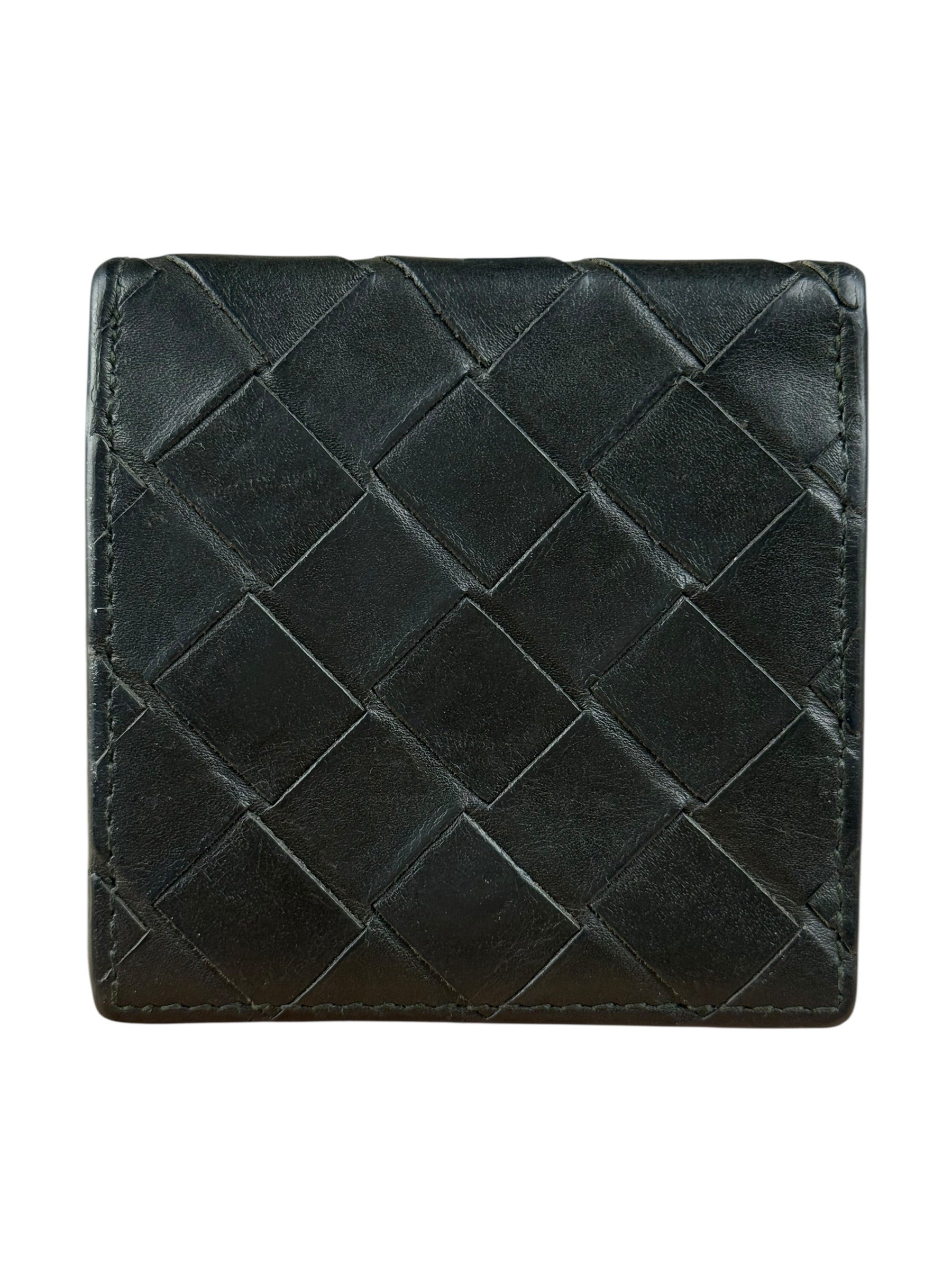 Bottega Veneta Black Intreccio Leather Coin Wallet