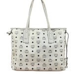 MCM White Leather Reversible Liz Shopper In Visetos Tote Bag