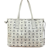 MCM White Leather Reversible Liz Shopper In Visetos Tote Bag
