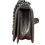 Chanel Gray Patent Leather Boy Flap Shoulder Bag