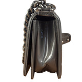 Chanel Gray Patent Leather Boy Flap Shoulder Bag