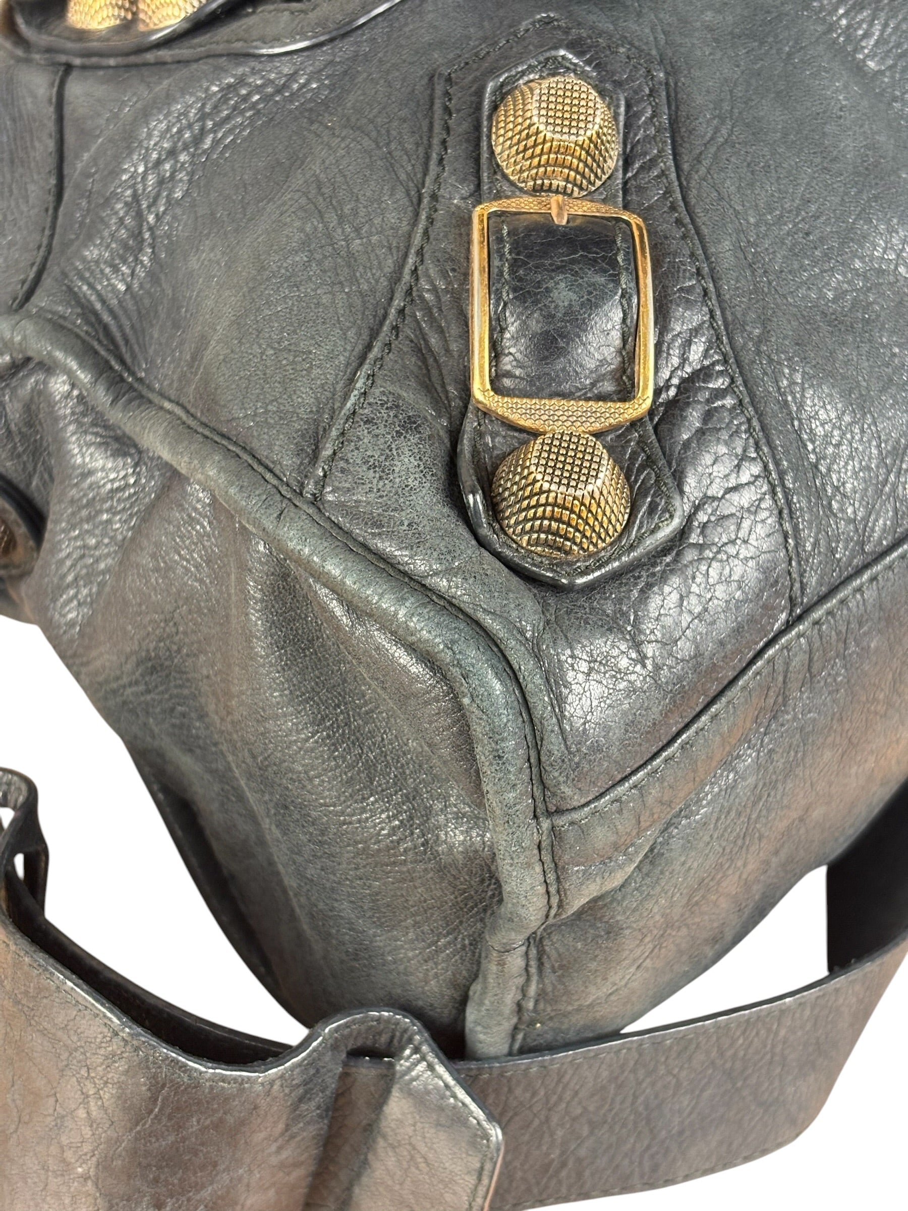 Balenciaga Black Leather Giant Gold City Two-Way Bag 21