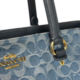 Coach Blue Leather Trim/Denim Signature Station Shoulder Bag