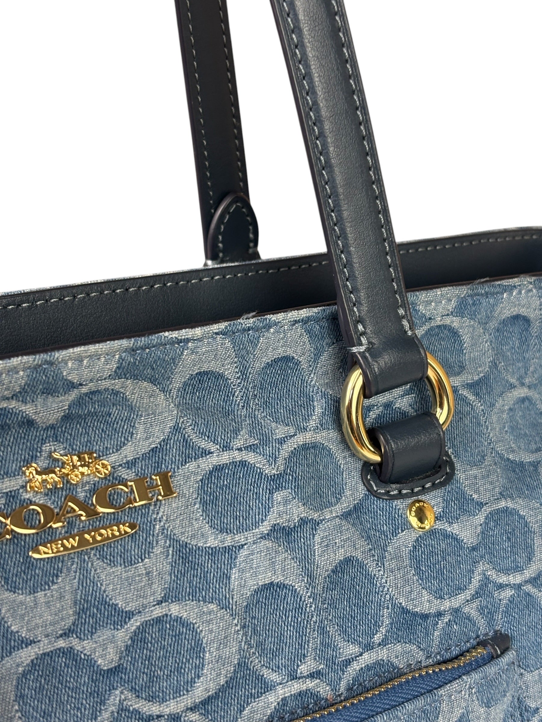 Coach Blue Leather Trim/Denim Signature Station Shoulder Bag