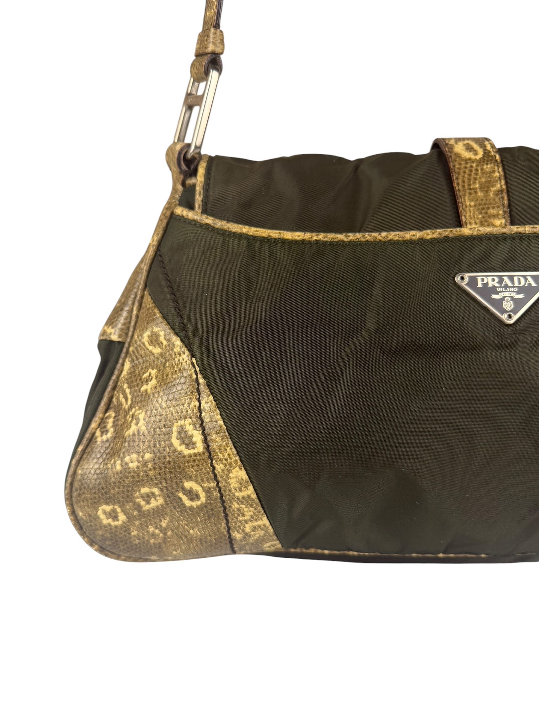 Prada Vintage Kakhi Green Nylon Shoulder Bag