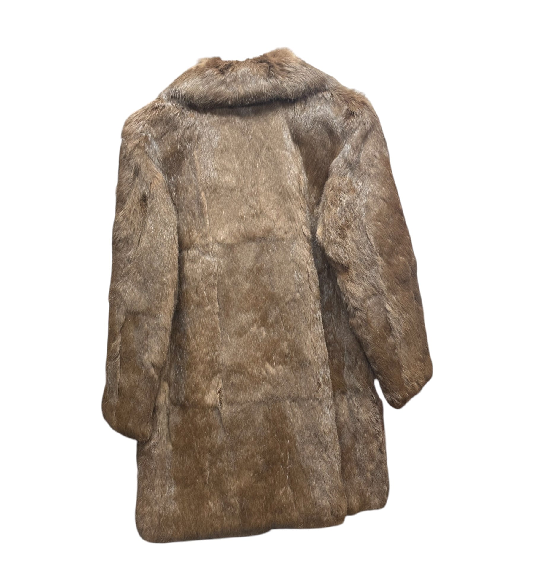 Vintage Brown French Rabbit Fur & Acetate Satin Long Coat