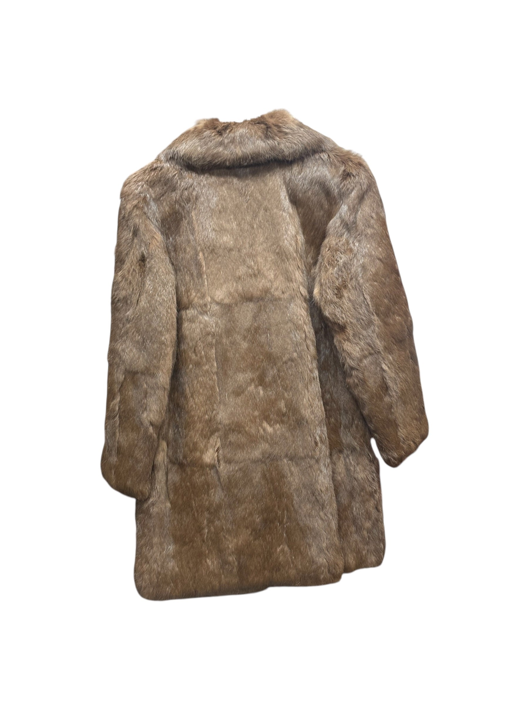 Vintage Brown French Rabbit Fur & Acetate Satin Long Coat