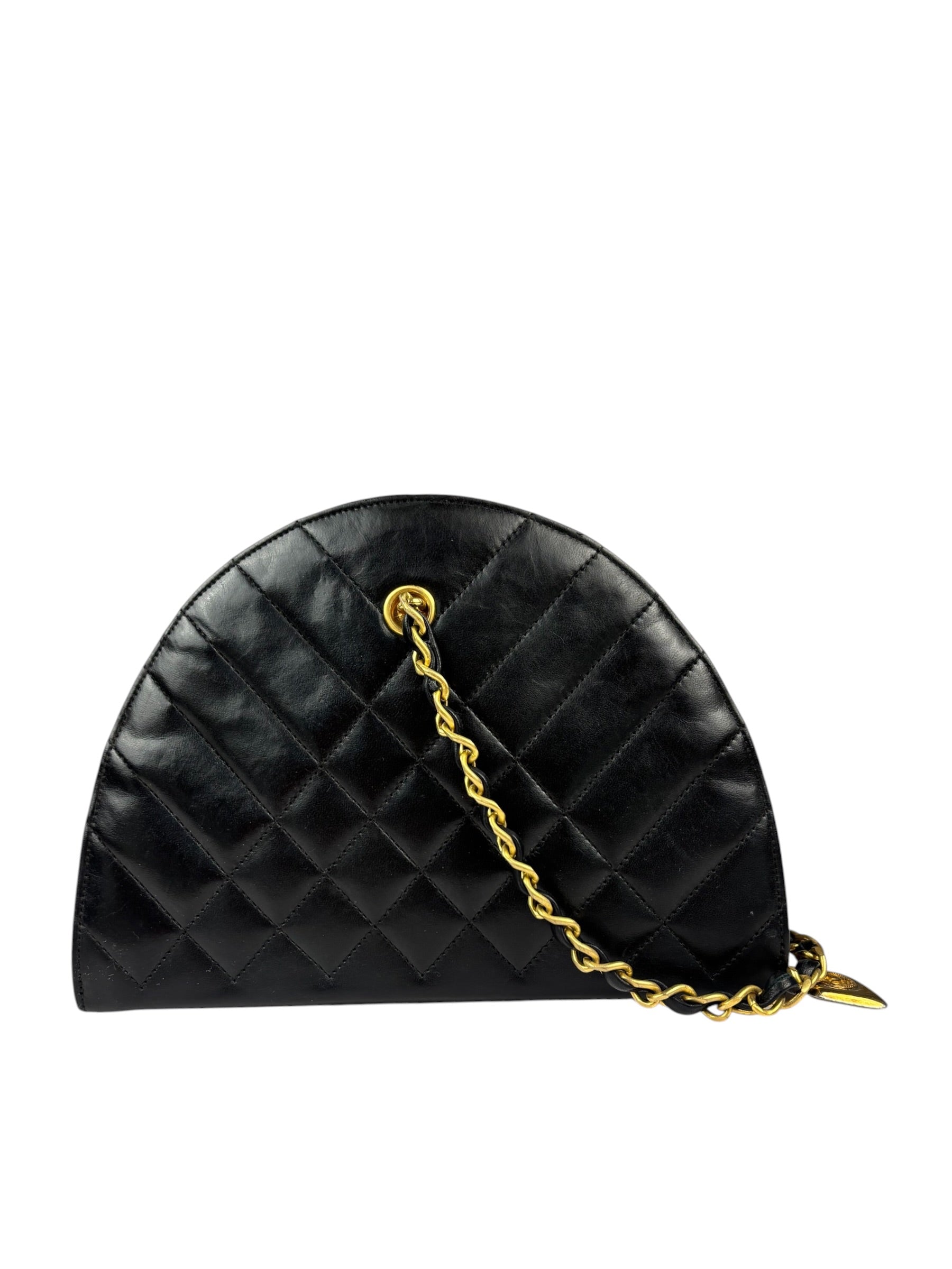 Chanel Vintage Black Quilted Lambskin Half Moon Shoulder Bag 1989
