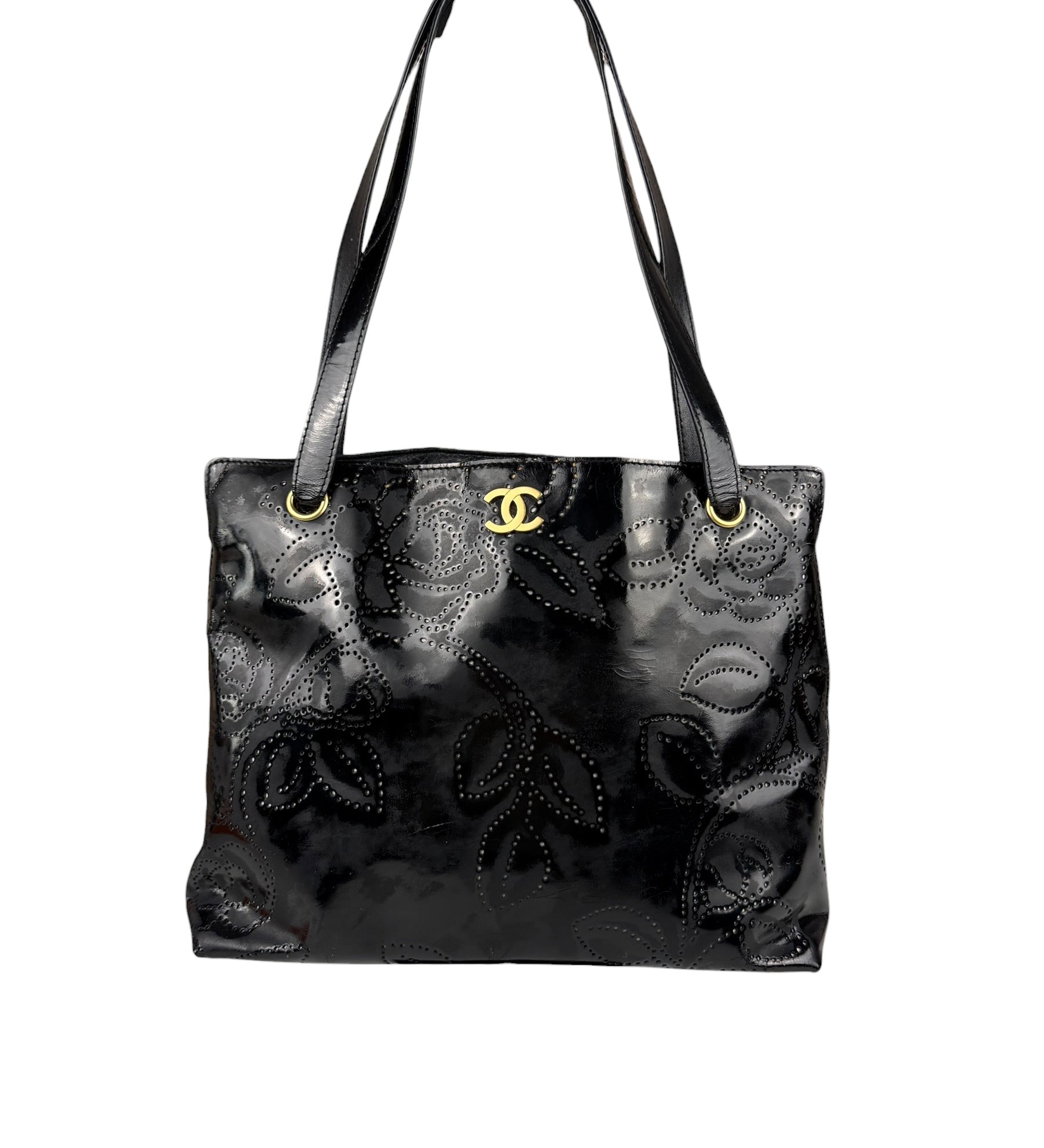 Chanel Black Patent Floral Cutout Tote (Patent Damaged) 2003