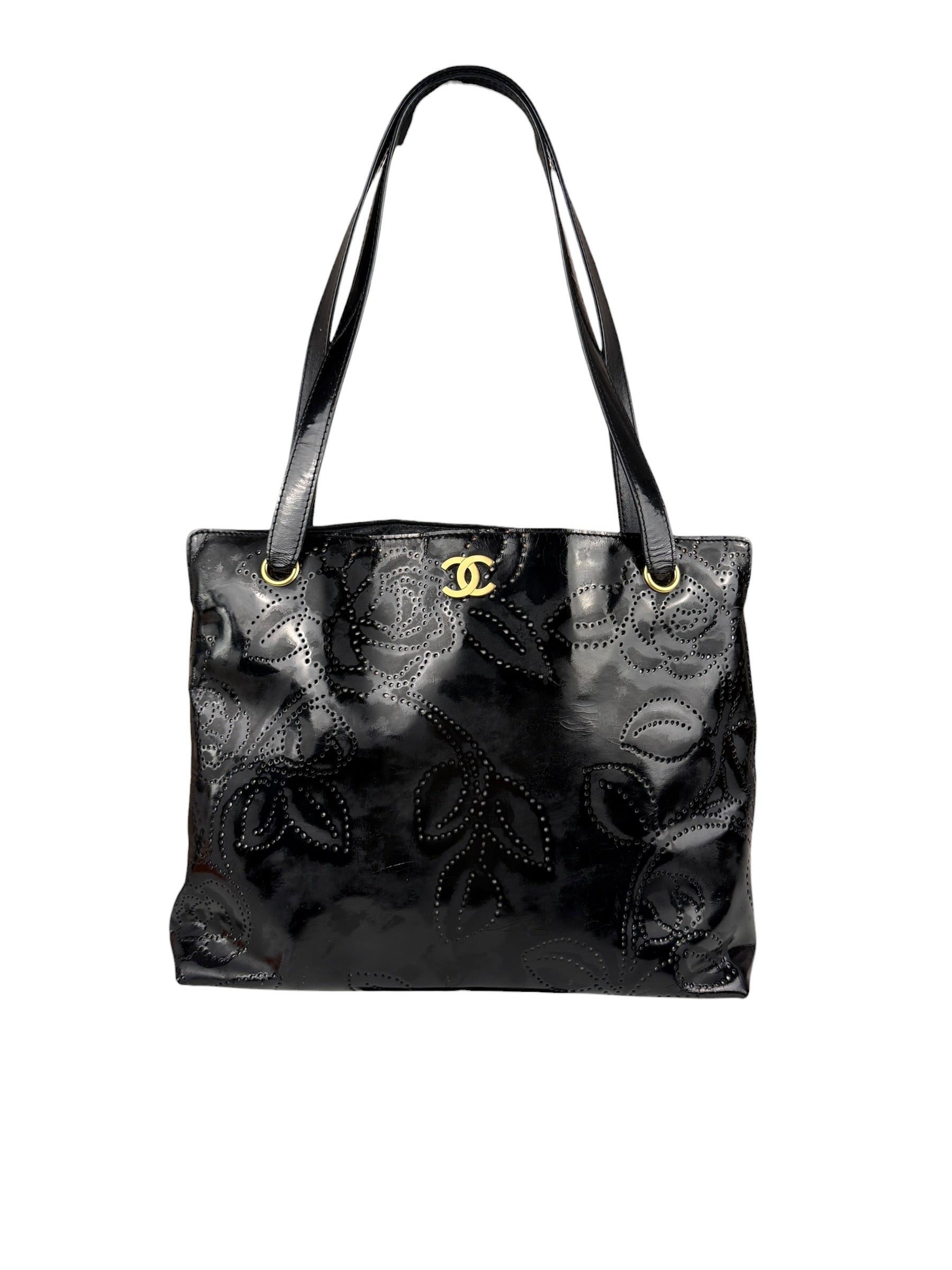 Chanel Black Patent Floral Cutout Tote (Patent Damaged) 2003