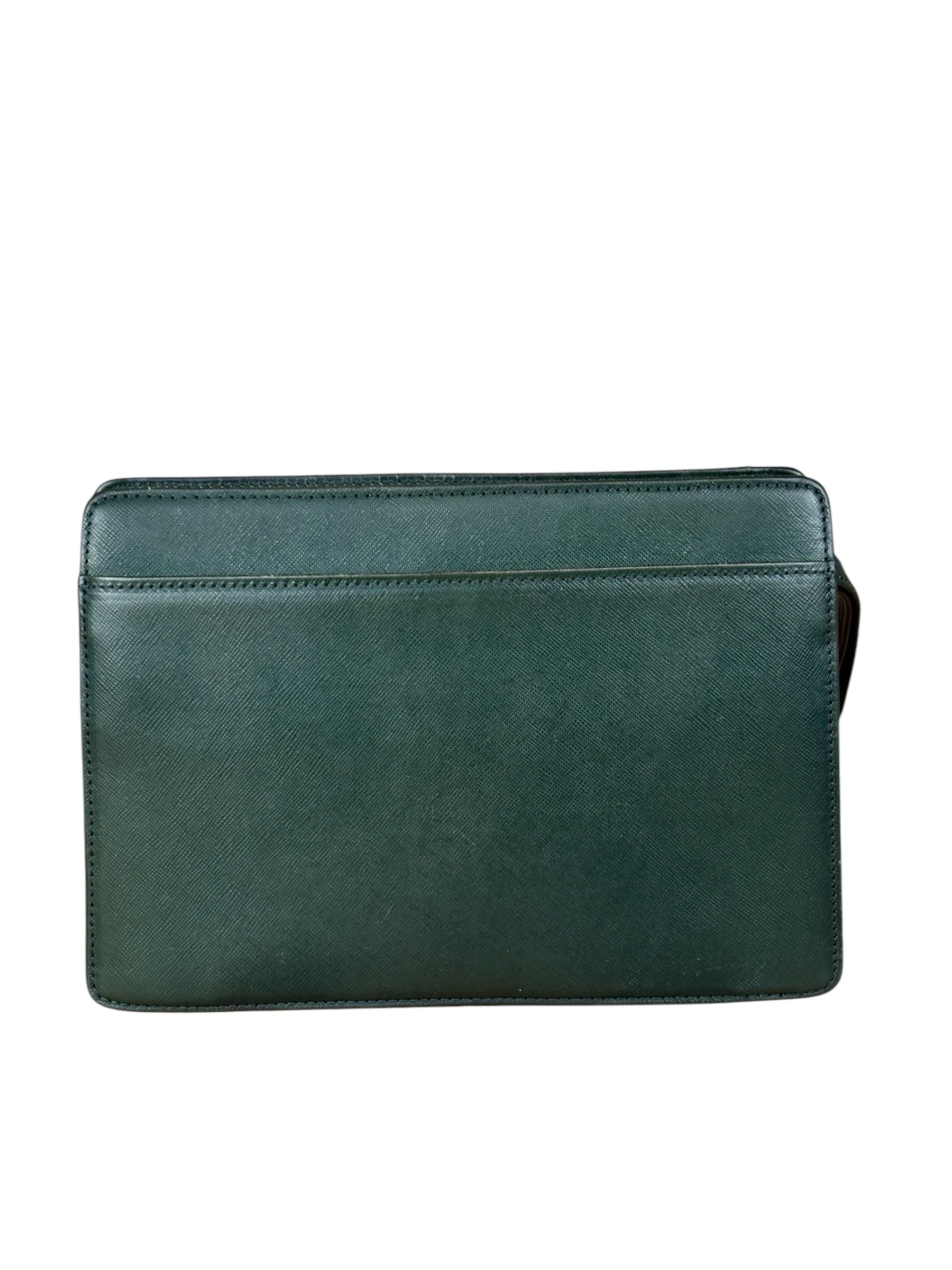 Burberry Dark Green Saffiano Leather Clutch