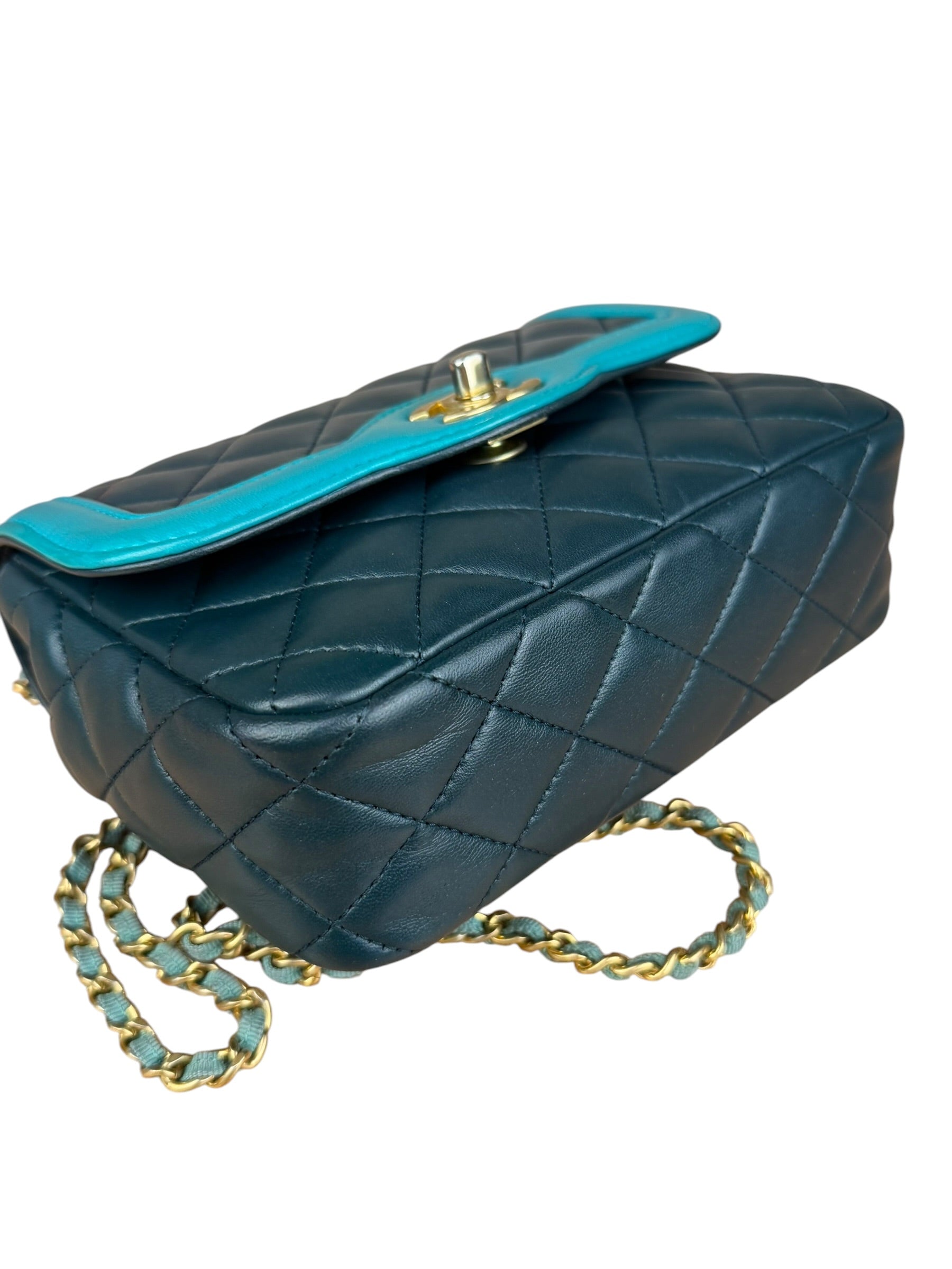 Chanel Quilted Mini Two-Tone Blue Day Flap Bag 2017