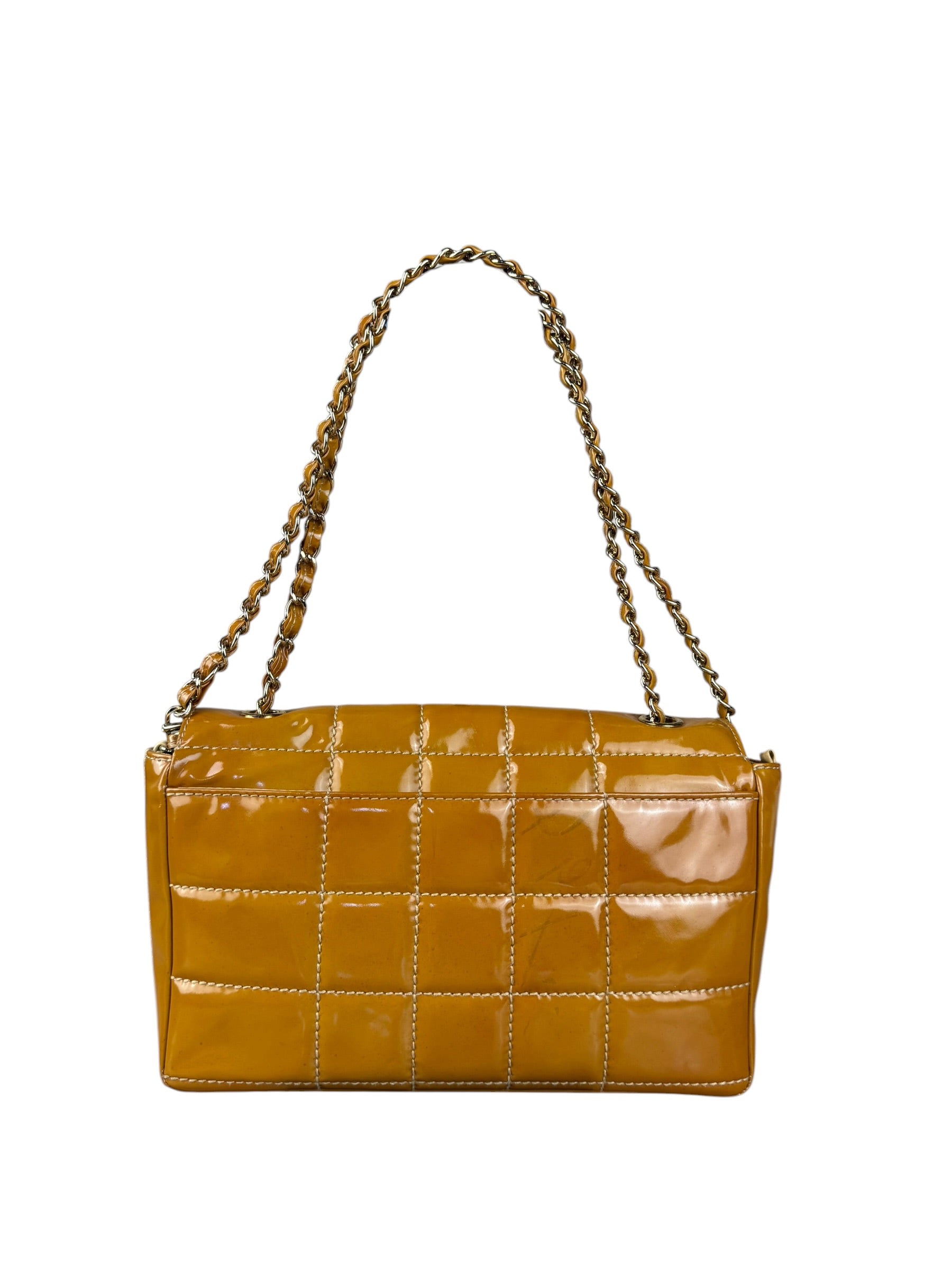 Chanel Gold Patent East West Stitch Flap Bag 2002