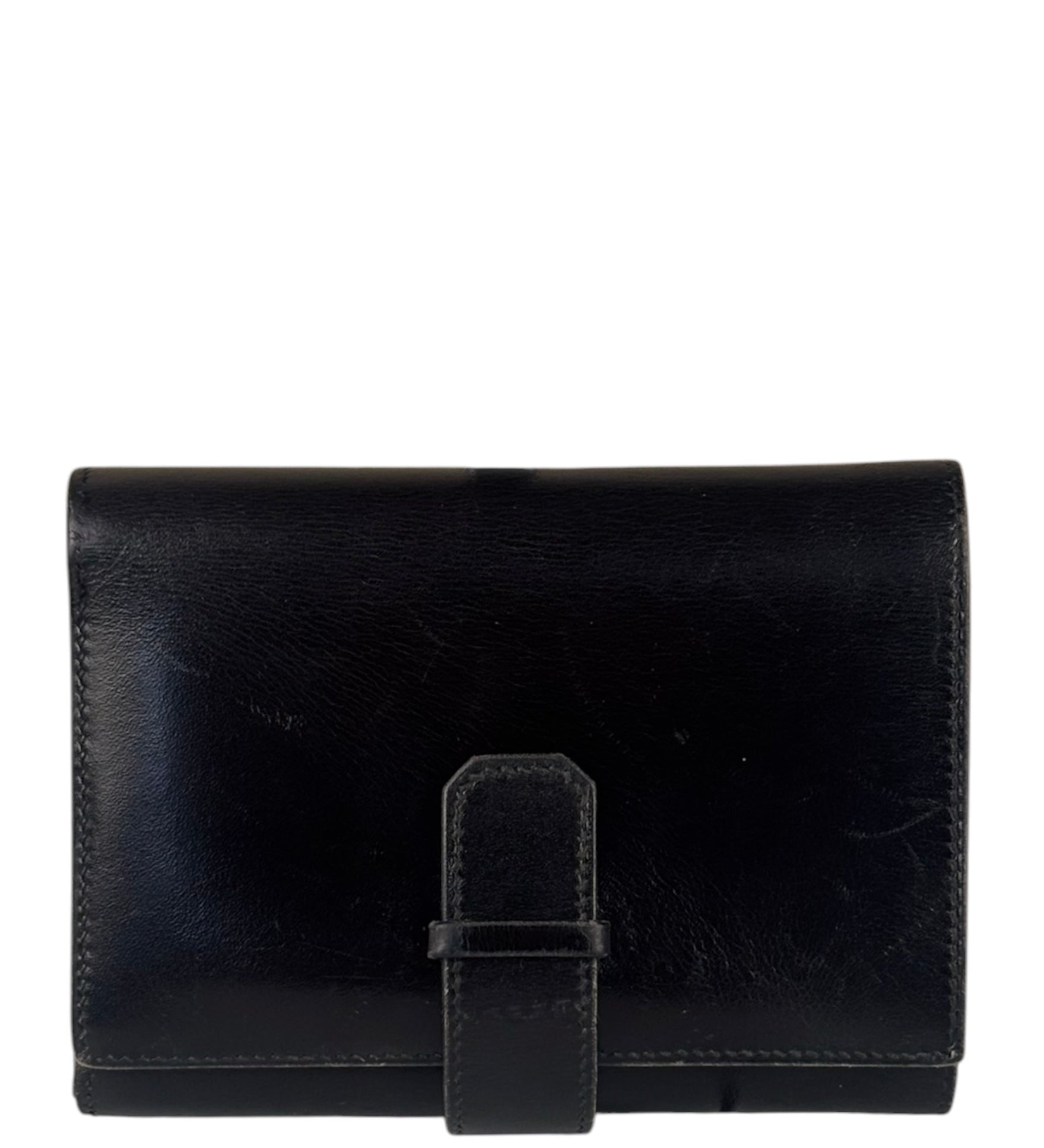 Hermes Vintage Black Box Leather Julia Compact Wallet 1995