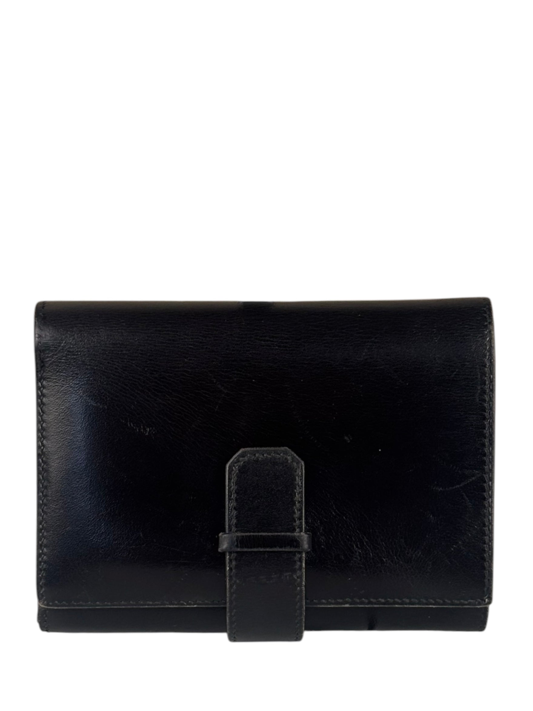 Hermes Vintage Black Box Leather Julia Compact Wallet 1995