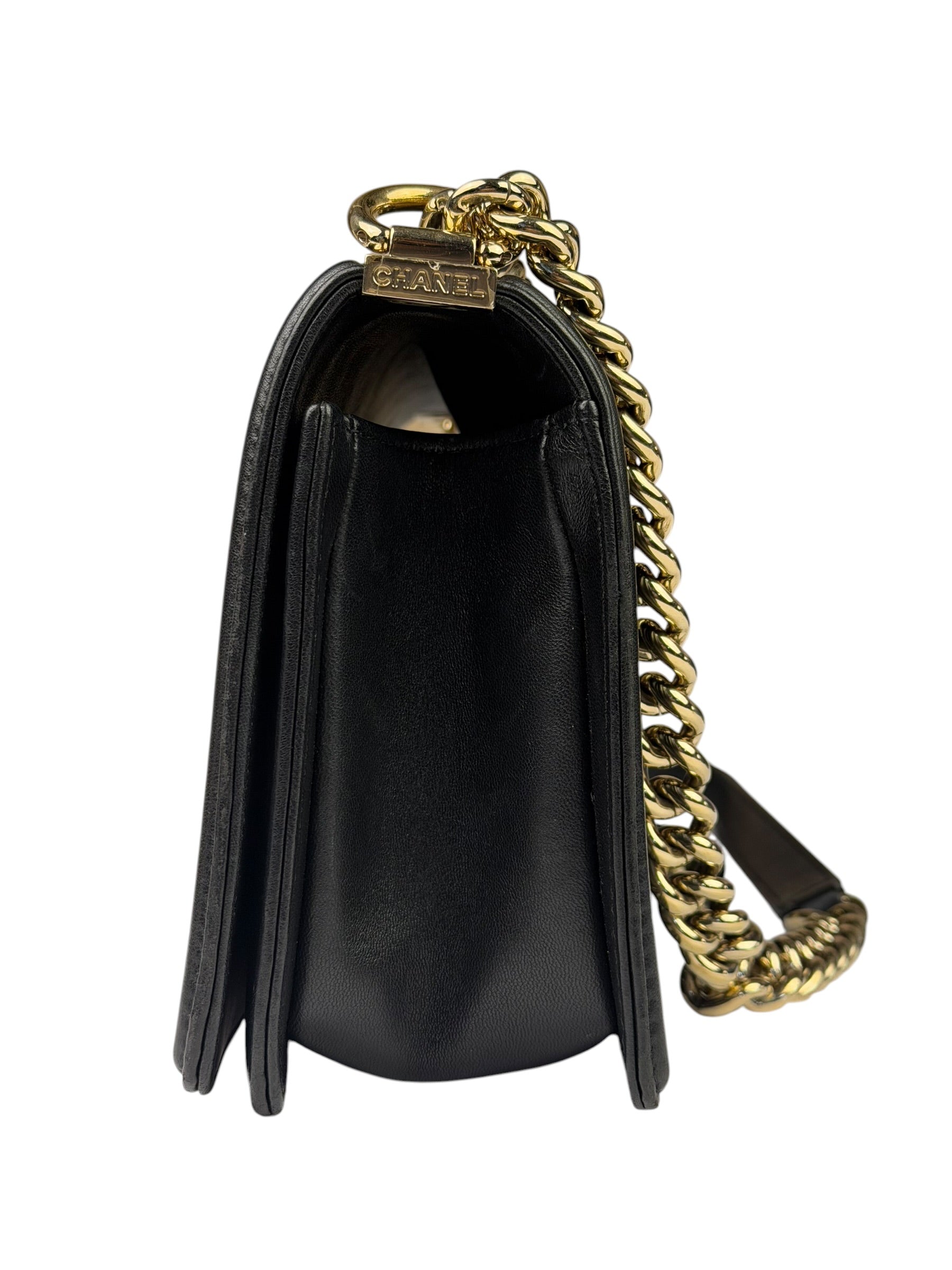Chanel Black Chevron Leather Boy Medium Flap Bag 2017