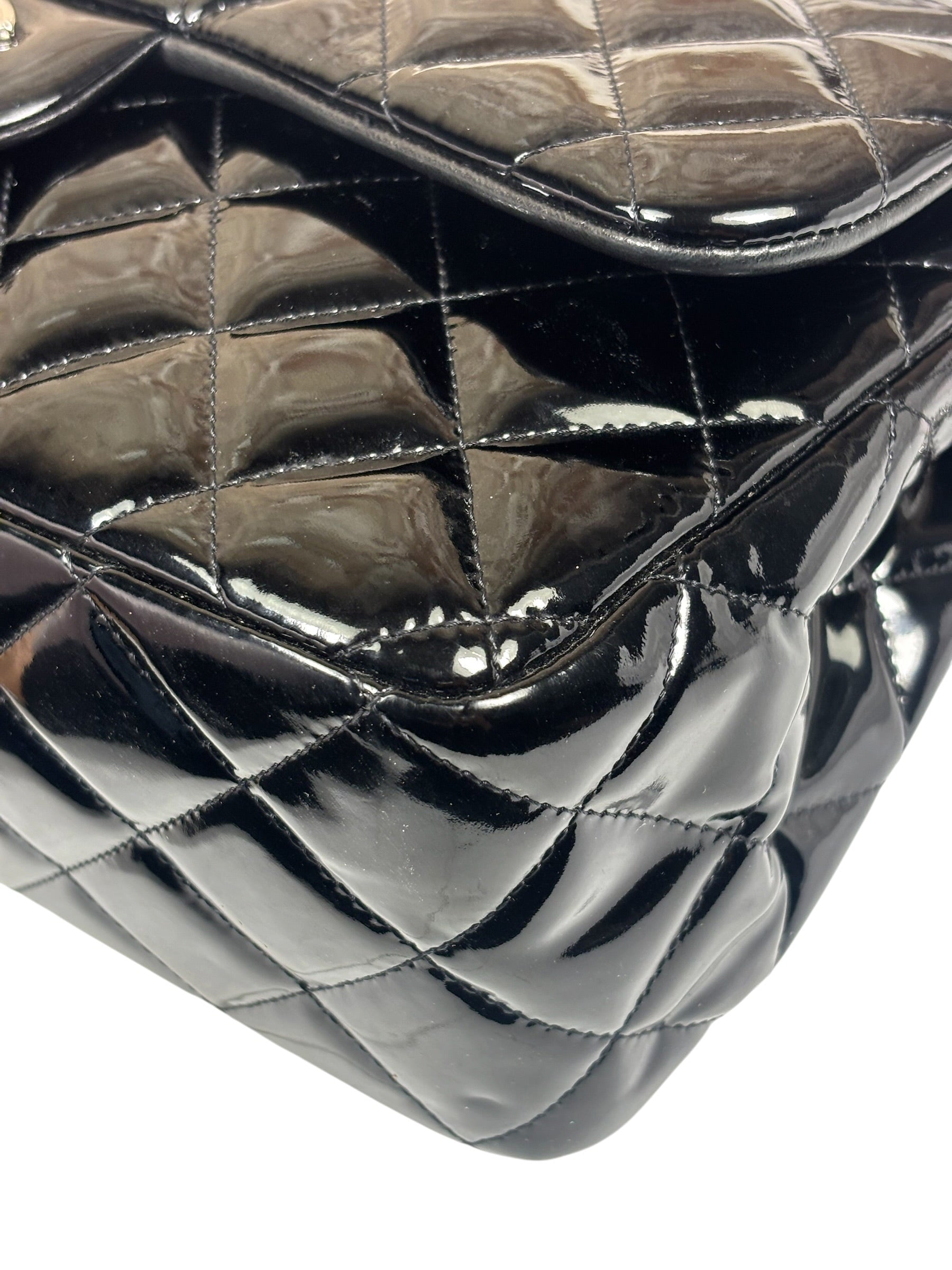 Chanel Black Quilted Patent Leather Double Flap Bag 2011
