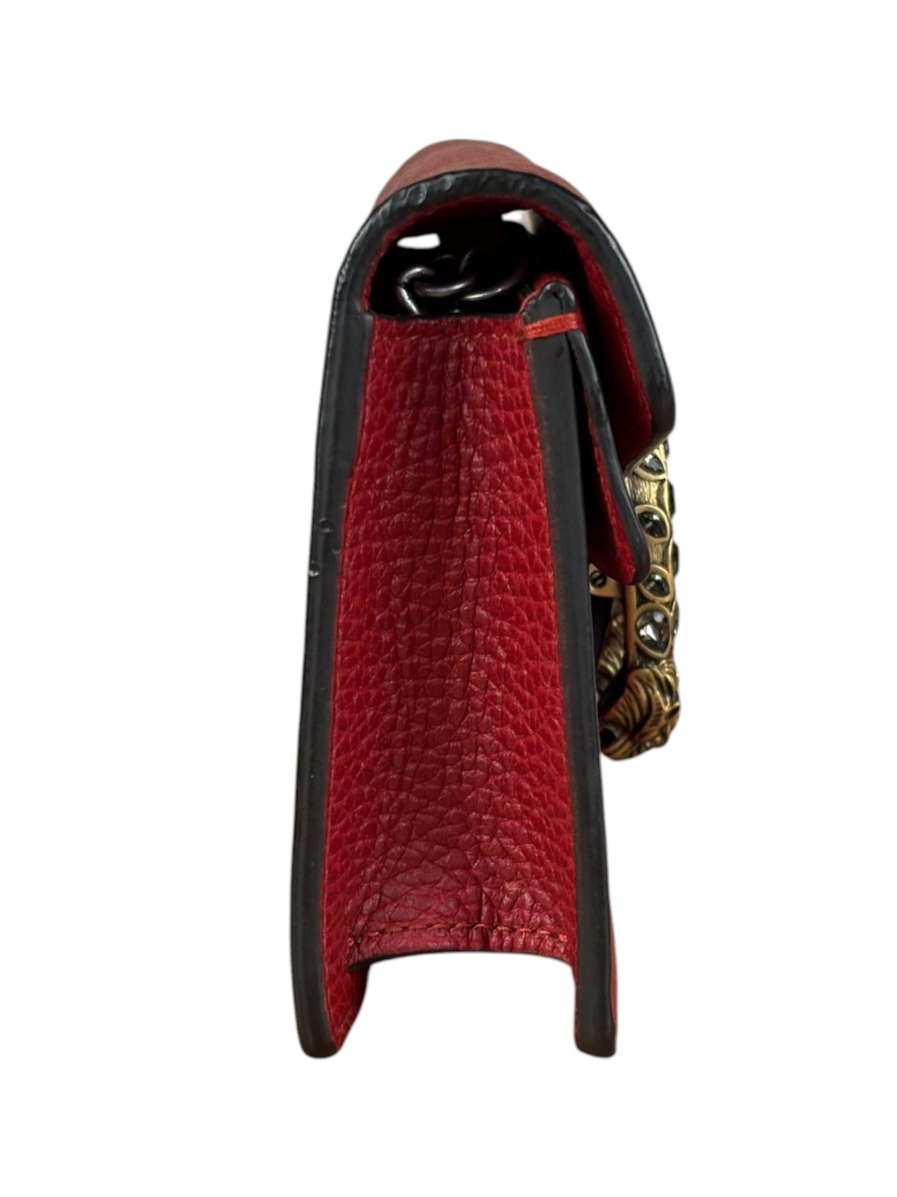 Gucci Red Leather Dionysus Super Mini Chain Crossbody Bag