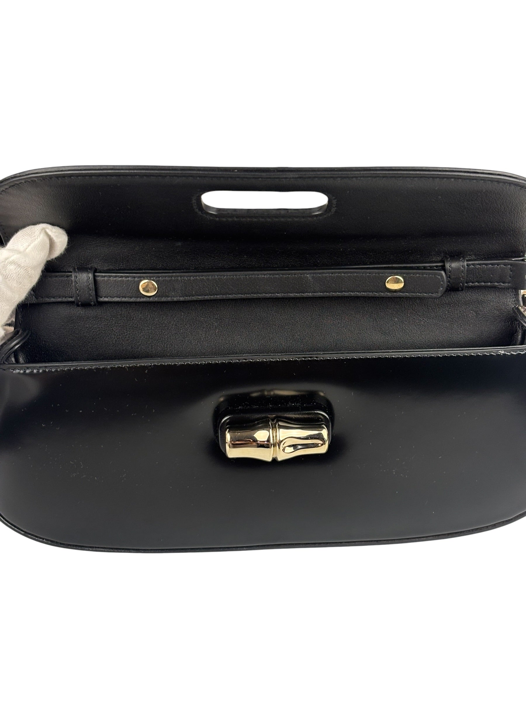 Gucci Black Leather Bamboo Night Small Clutch/Pochette