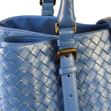 Bottega Veneta Blue Leather Small Nappa Intercciato Roma Satchel