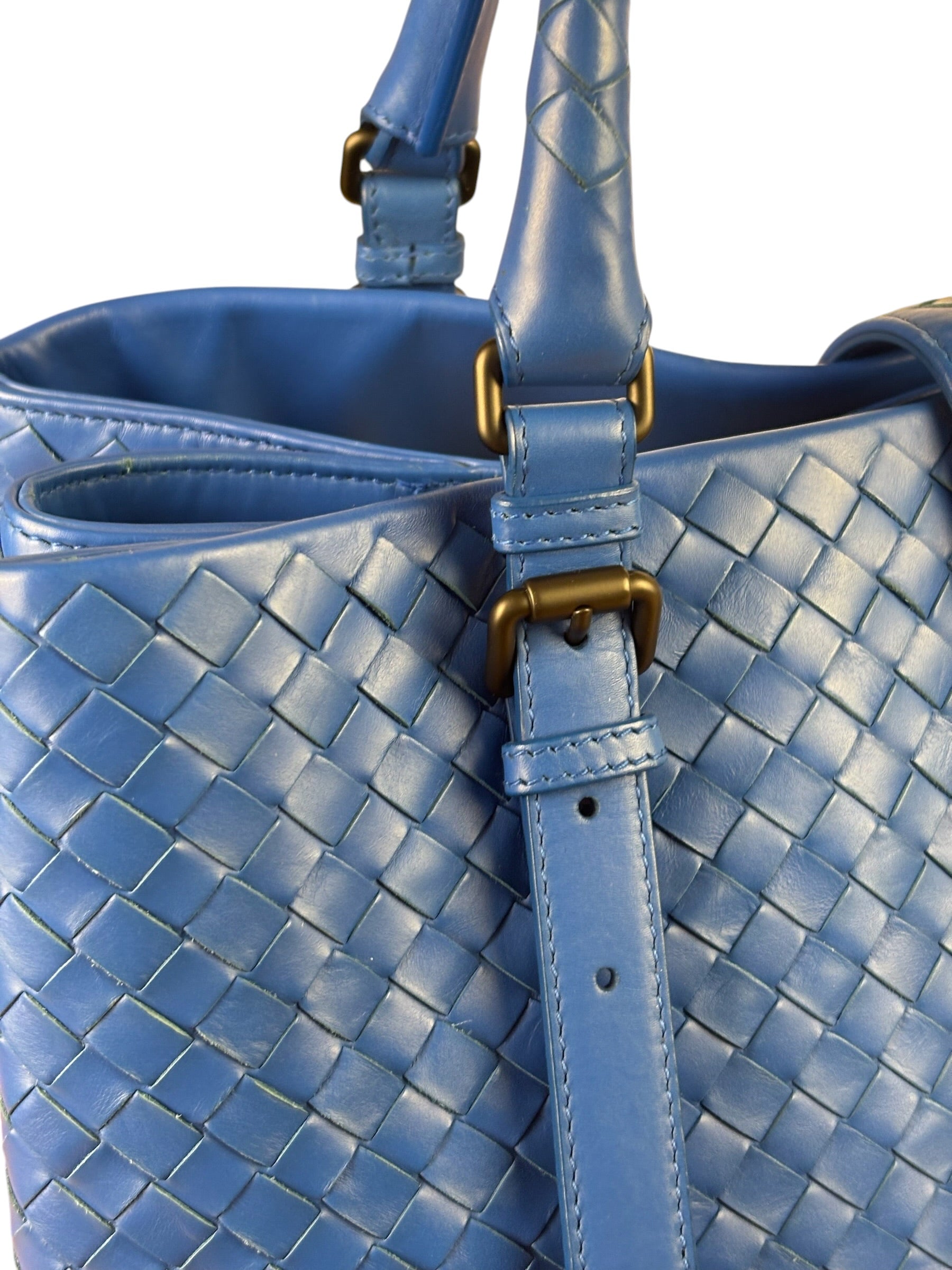 Bottega Veneta Blue Leather Small Nappa Intercciato Roma Satchel