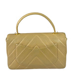 Chanel Vintage Beige Lambskin Chevron Coco Handle Flap Two-Way Bag 1991