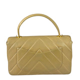 Chanel Vintage Beige Lambskin Chevron Coco Handle Flap Two-Way Bag 1991
