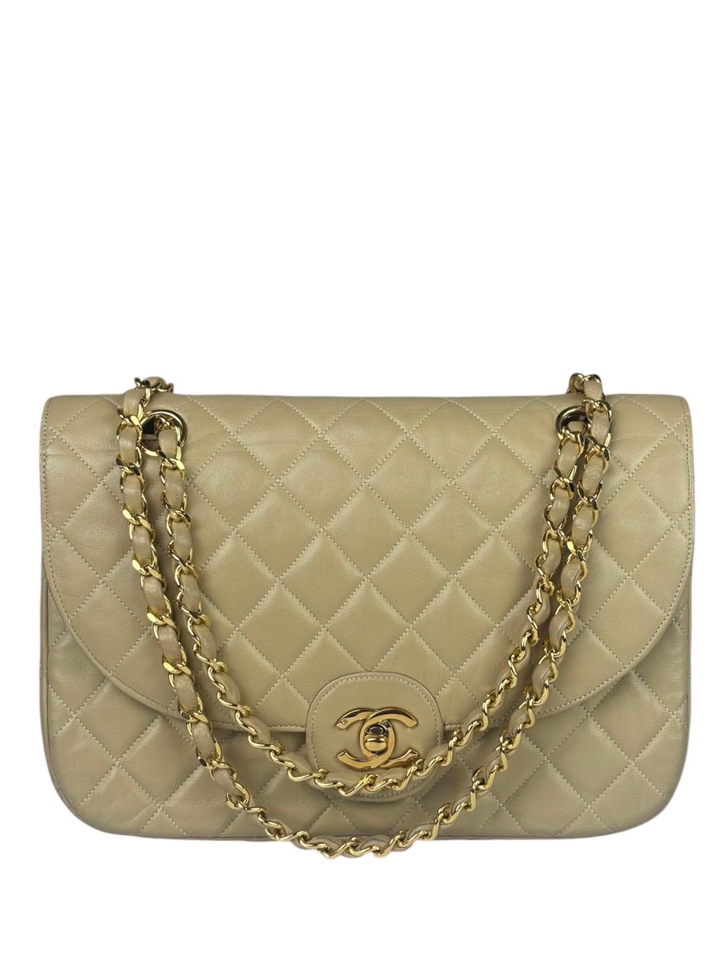 Chanel Beige Quilted Lambskin Flap Bag 90's