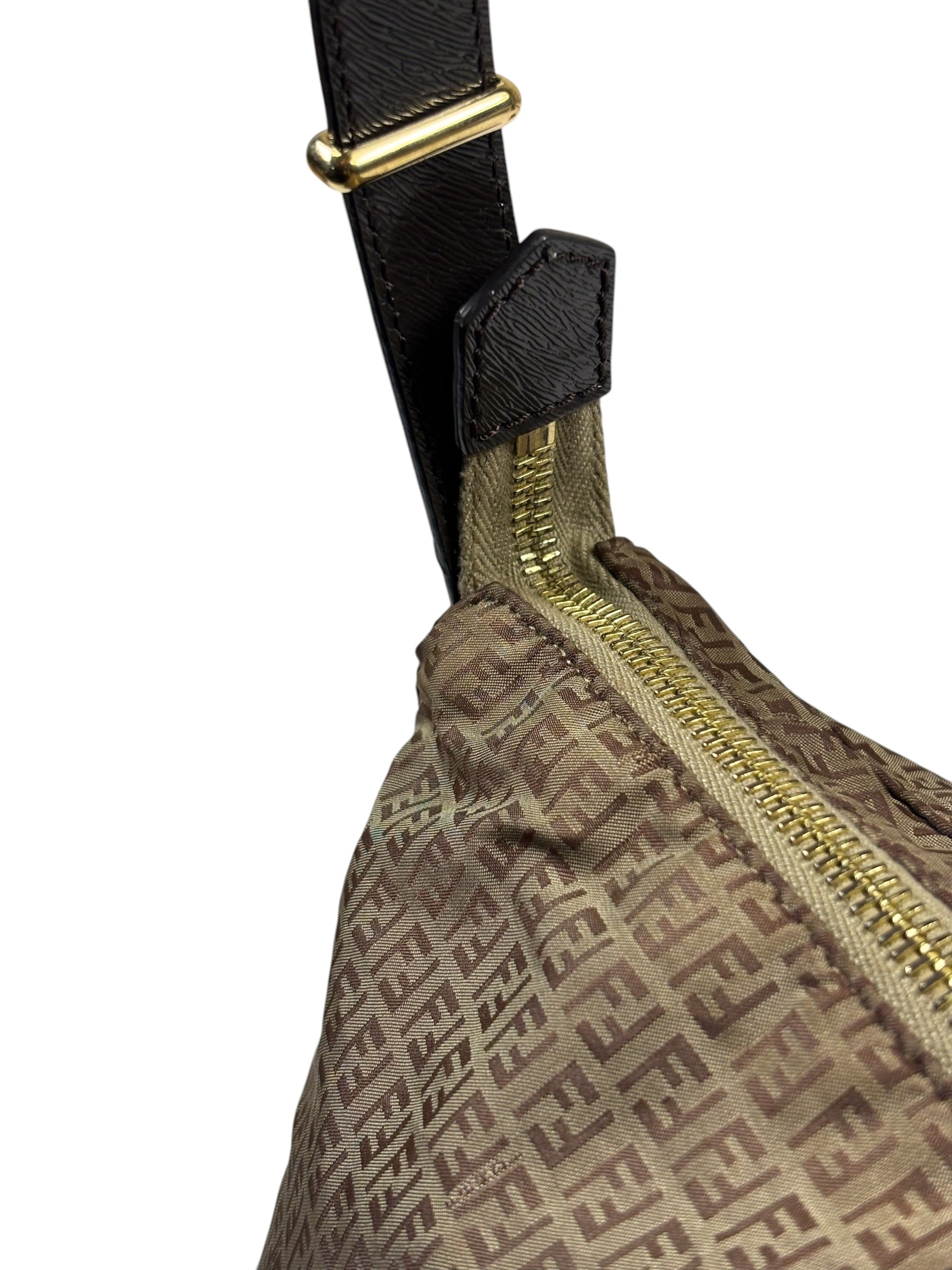 Fendi Brown Leather Trim Zucca Mamma Forever Baguette