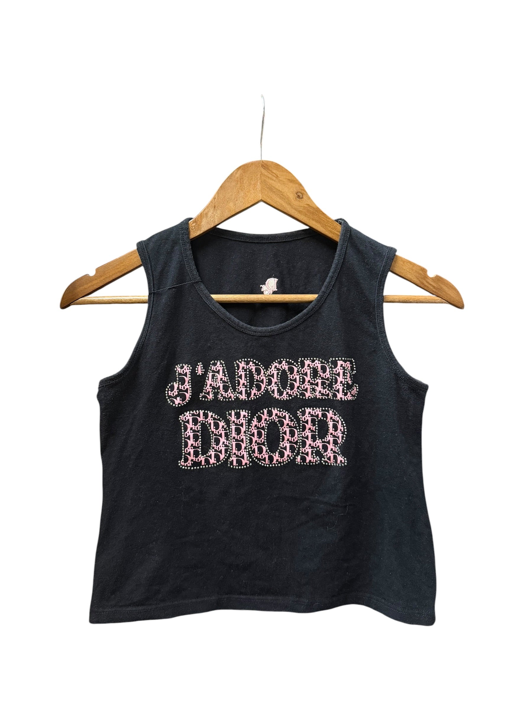 Christian Dior Black Rhinestone J'adore Dior Cotton Tank Top