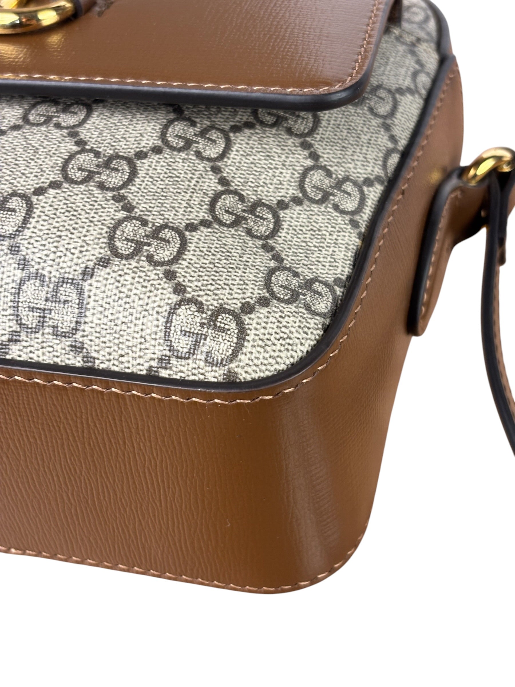 Gucci Brown Leather GG Horsebit Camera Bag 1955