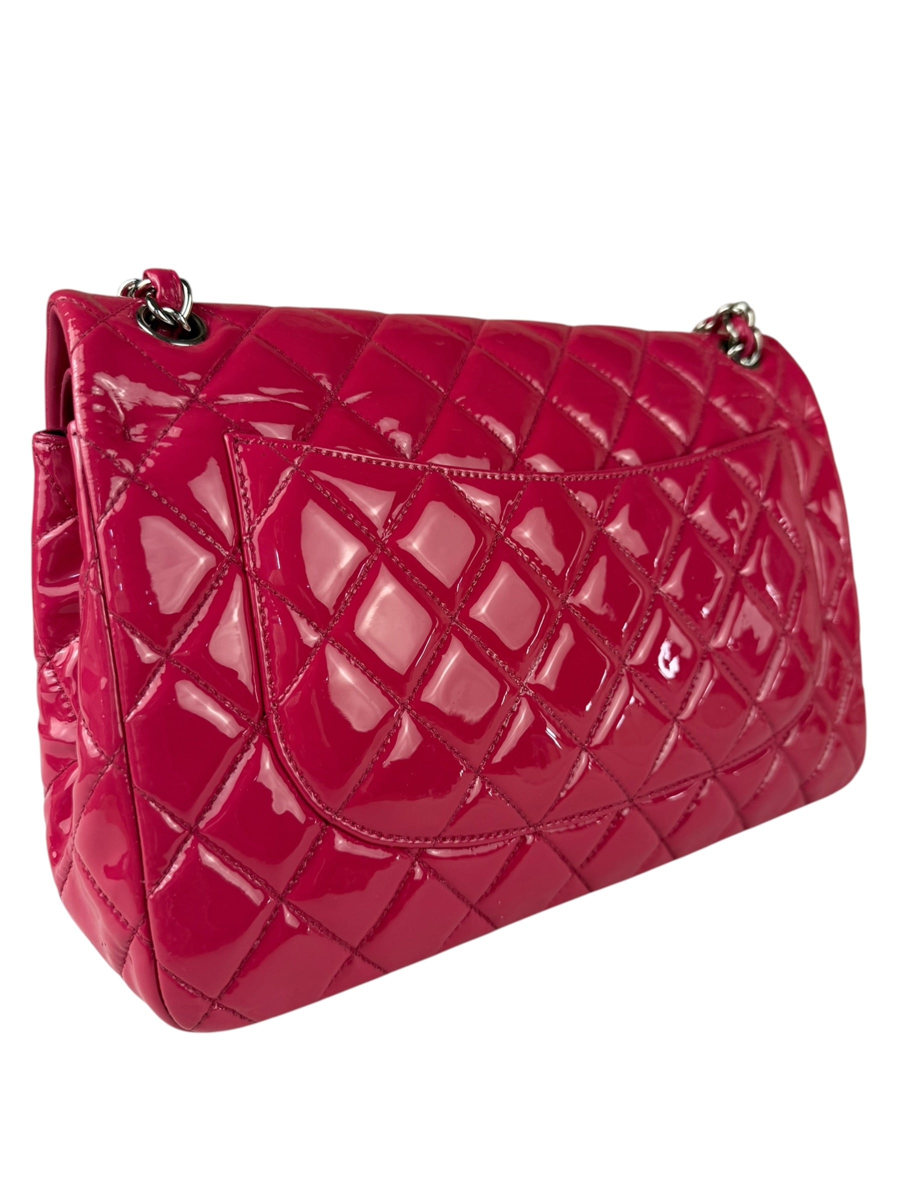 Chanel Hot Pink Large Patent Leather Double Flap Shoulder Bag 2014