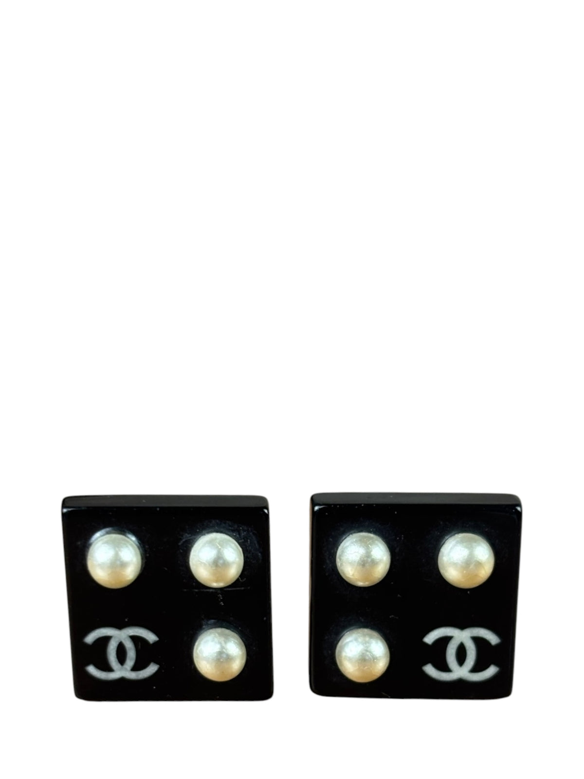 Chanel Black Resin FauxPearl Clip-On Earings