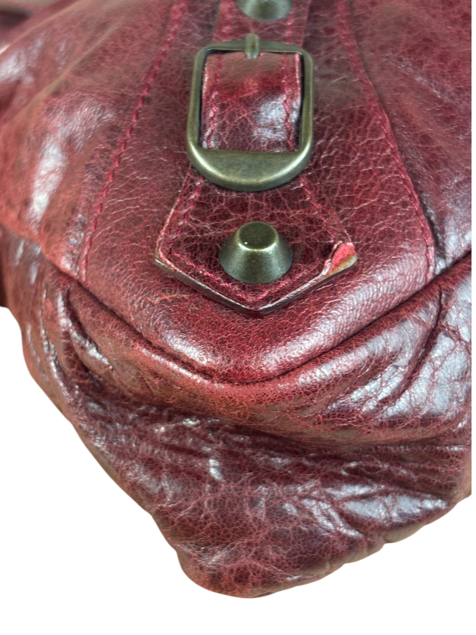 Balenciaga Vintage Burgundy Leather Moto City Two-Way Bag