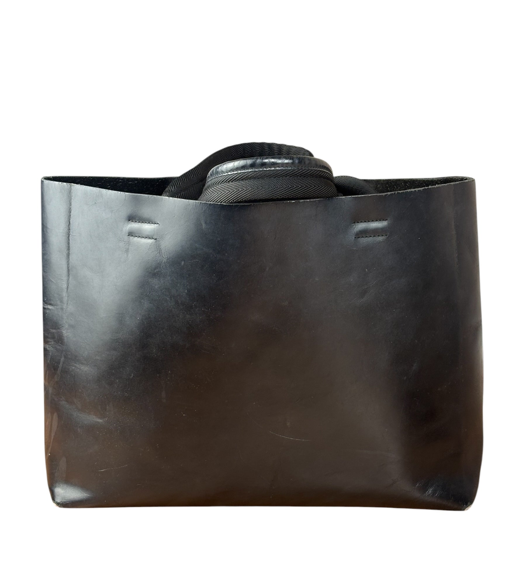Prada Vintage Black Leather Spazzolato Laser-Cut-Logo Tote Bag