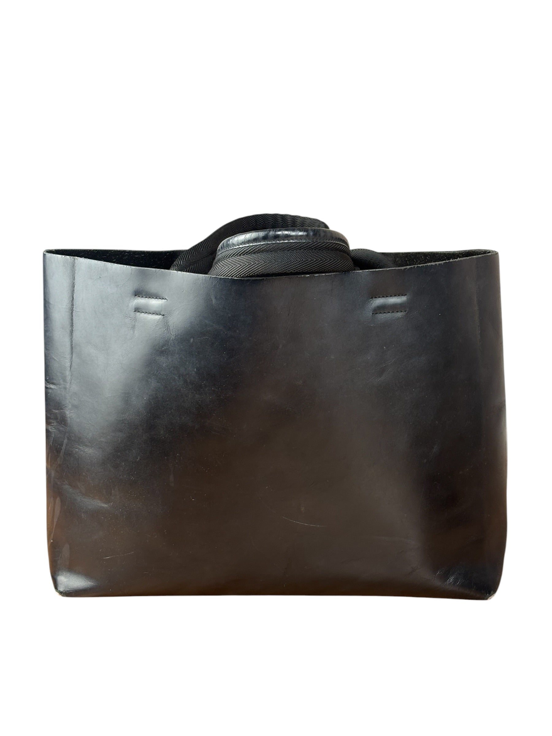 Prada Vintage Black Leather Spazzolato Laser-Cut-Logo Tote Bag