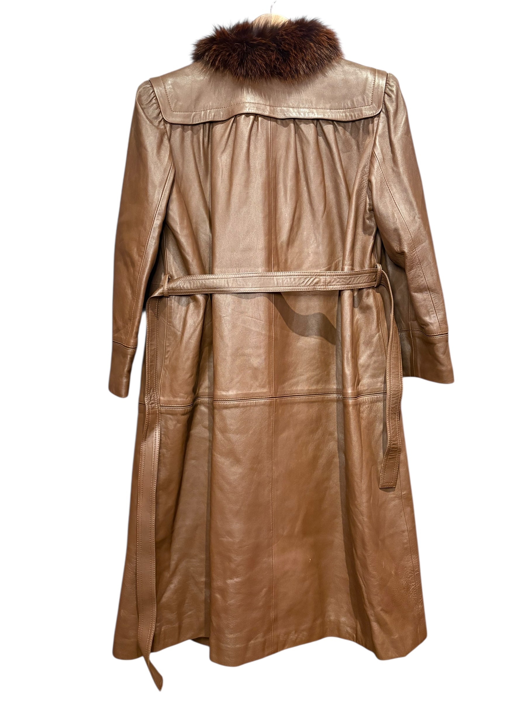 Vintage Brown Leather Fur Lined Long Coat