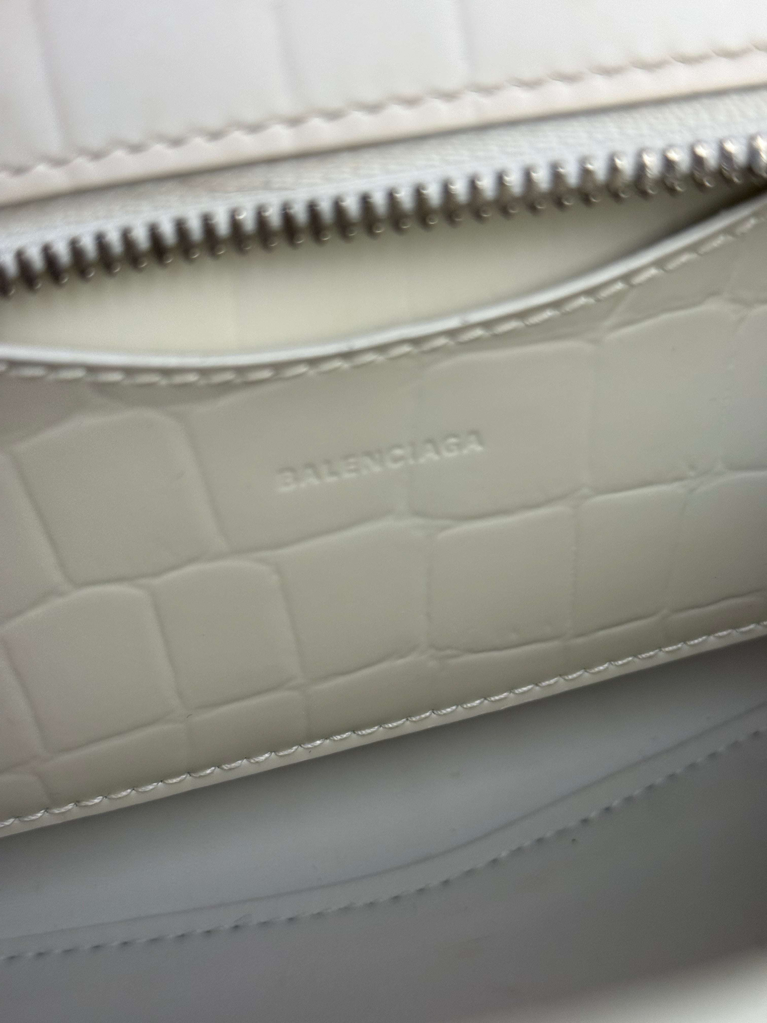 Balenciaga White Croc Embossed S Neo City Bag