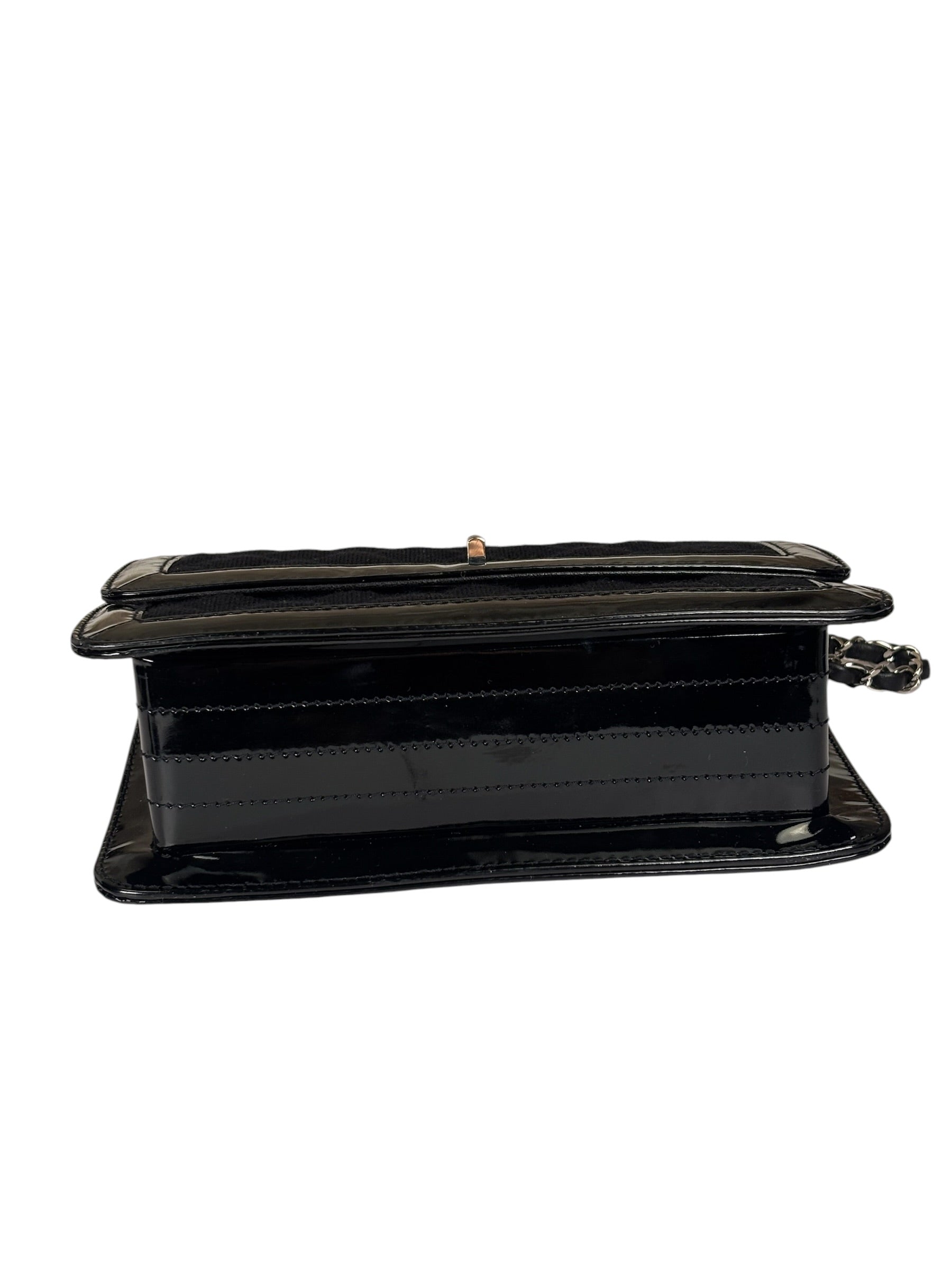 Chanel Black Patent Leather Trim/Cotton 2.55 Reissue Flap Bag 2000