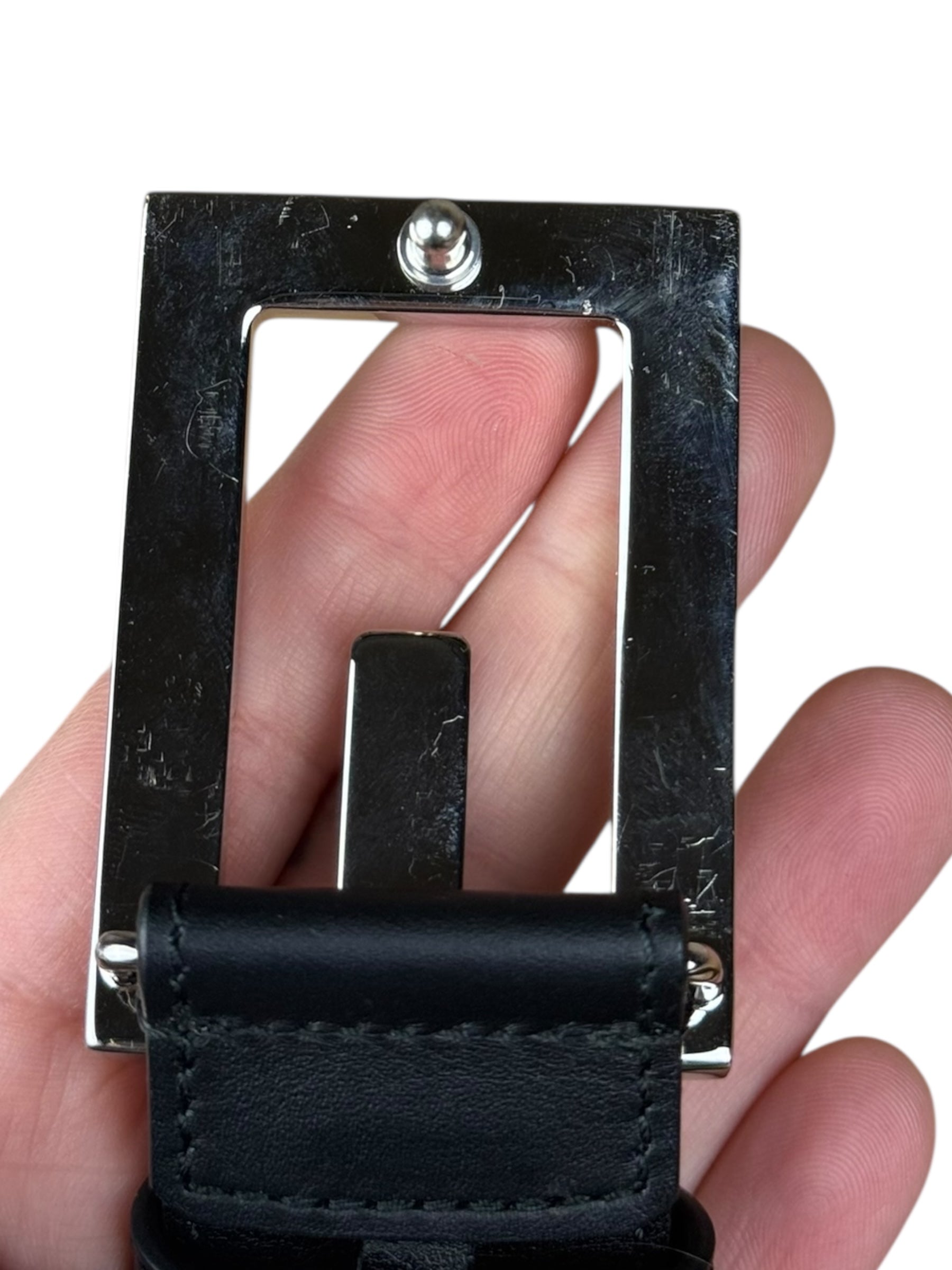 Gucci Black Leather Crystal Logo Belt