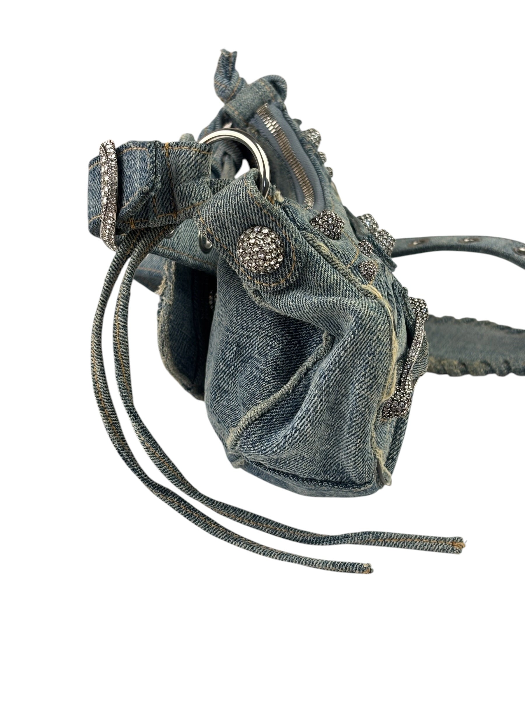 Balenciaga Denim Le Cagole Rhinestones Crossbody Bag